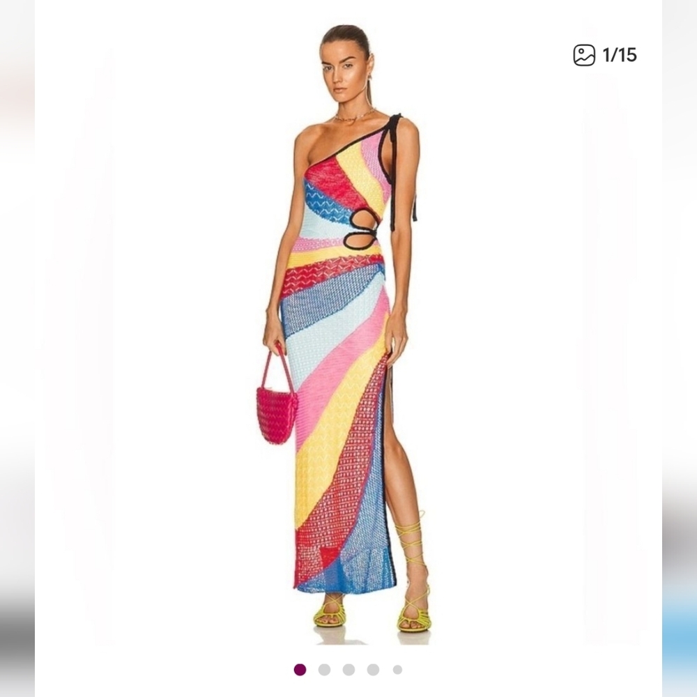 Staud Alpes Rainbow Crochet Maxi Dress Size Large NWT